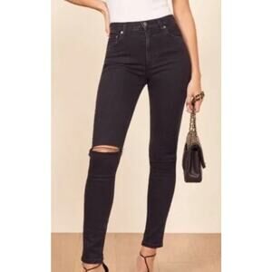 Reformation Black Denim Jeans, Distressed Knee LY 702 High Rise Skinny  Size 29